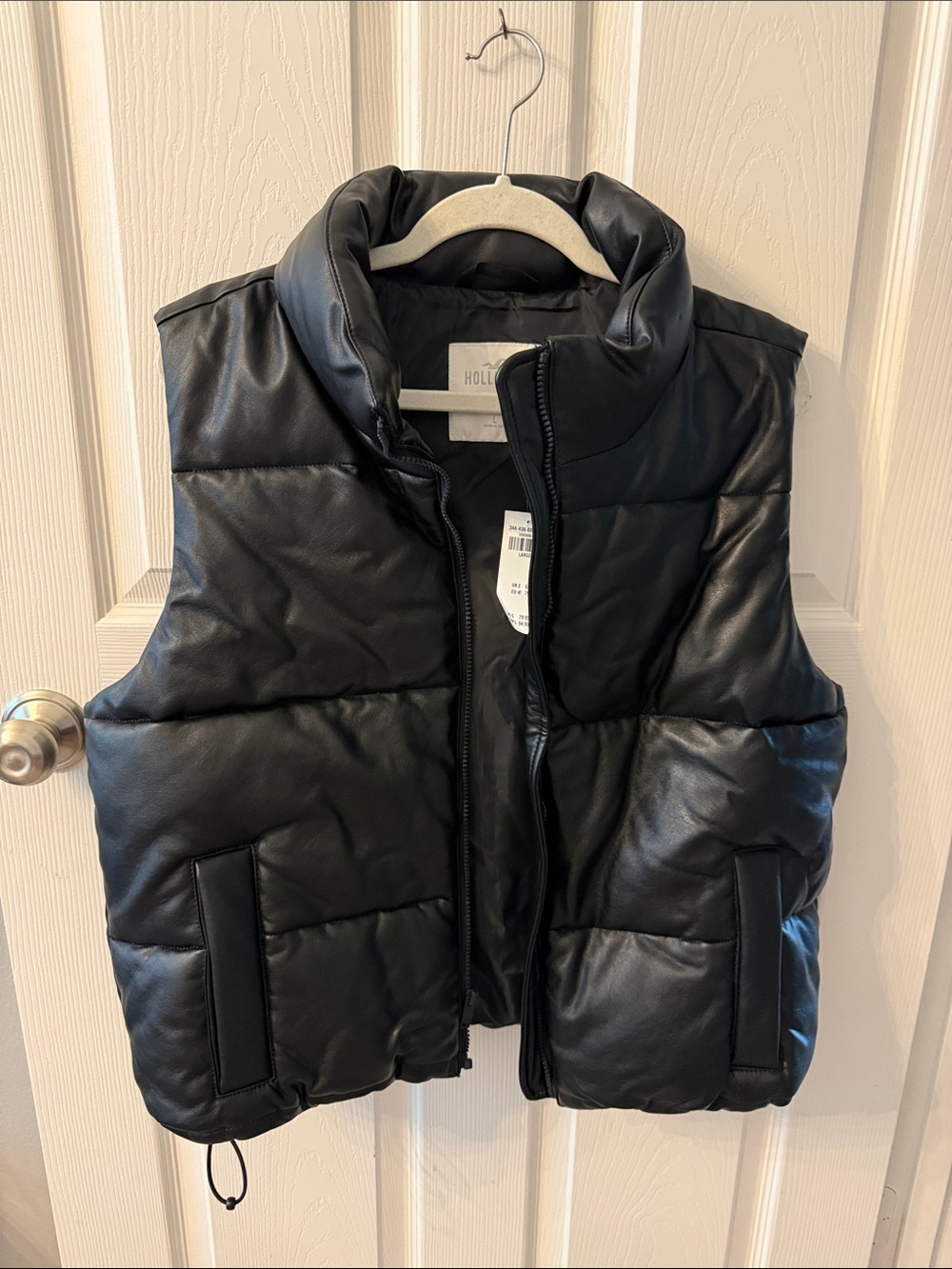 Hollister Black Faux Leather Quilted Vest